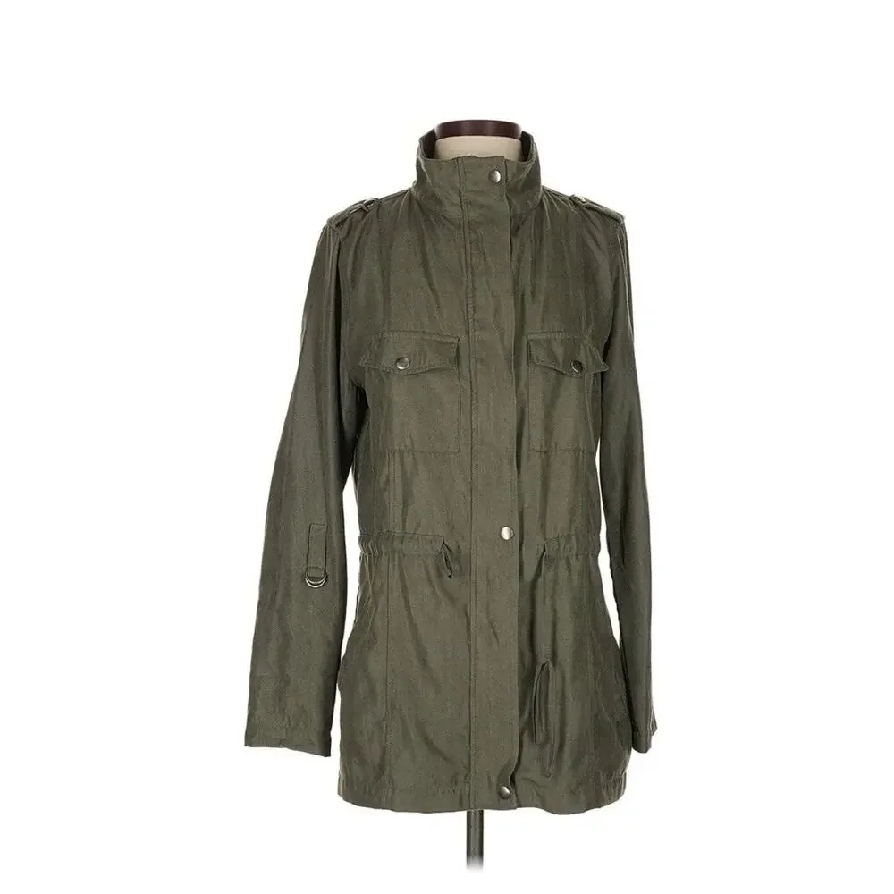 New Womens L 100% Cotton Olive Oil Green Utility Anorak Jacket Military Girl Y2K